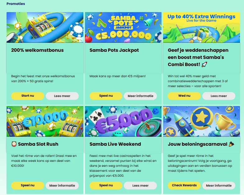 Samba Slots Casino bonussen en promoties